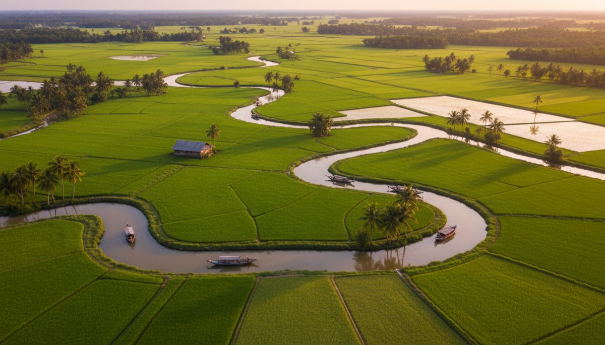 メコンデルタの水田と水路システム