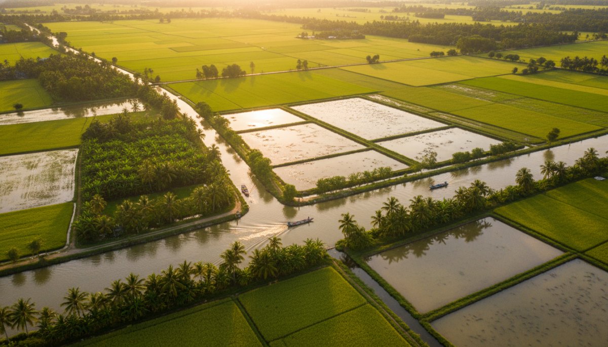 メコンデルタの水田と塩害対策の農業風景