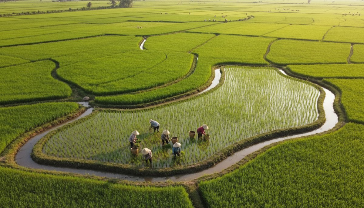 ベトナムのメコンデルタ地域での稲作風景