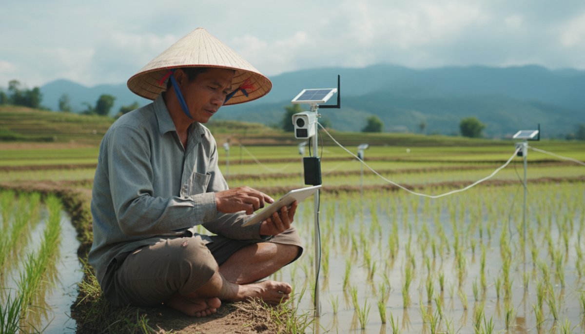 ベトナムの農家がスマート農業技術を活用している様子