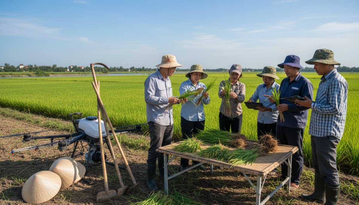 日本企業とベトナム農家の技術協力イメージ