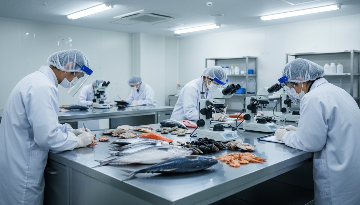 日本の水産物市場と品質検査施設
