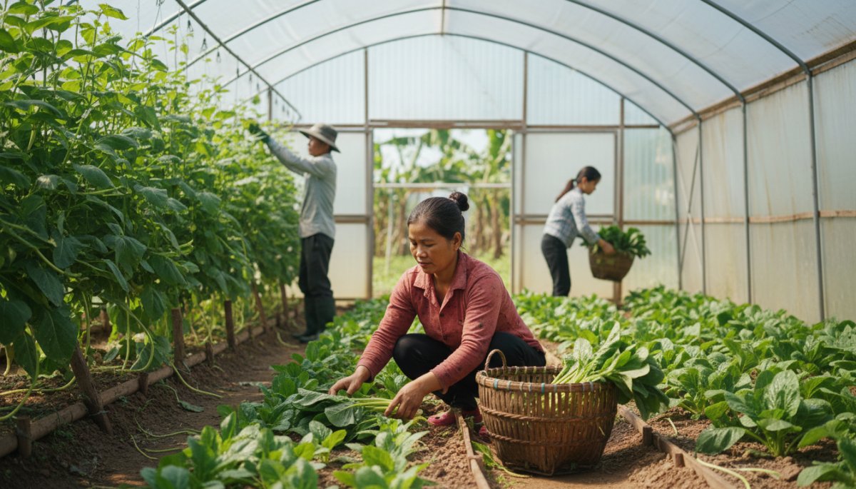 ベトナムの施設園芸における収穫作業