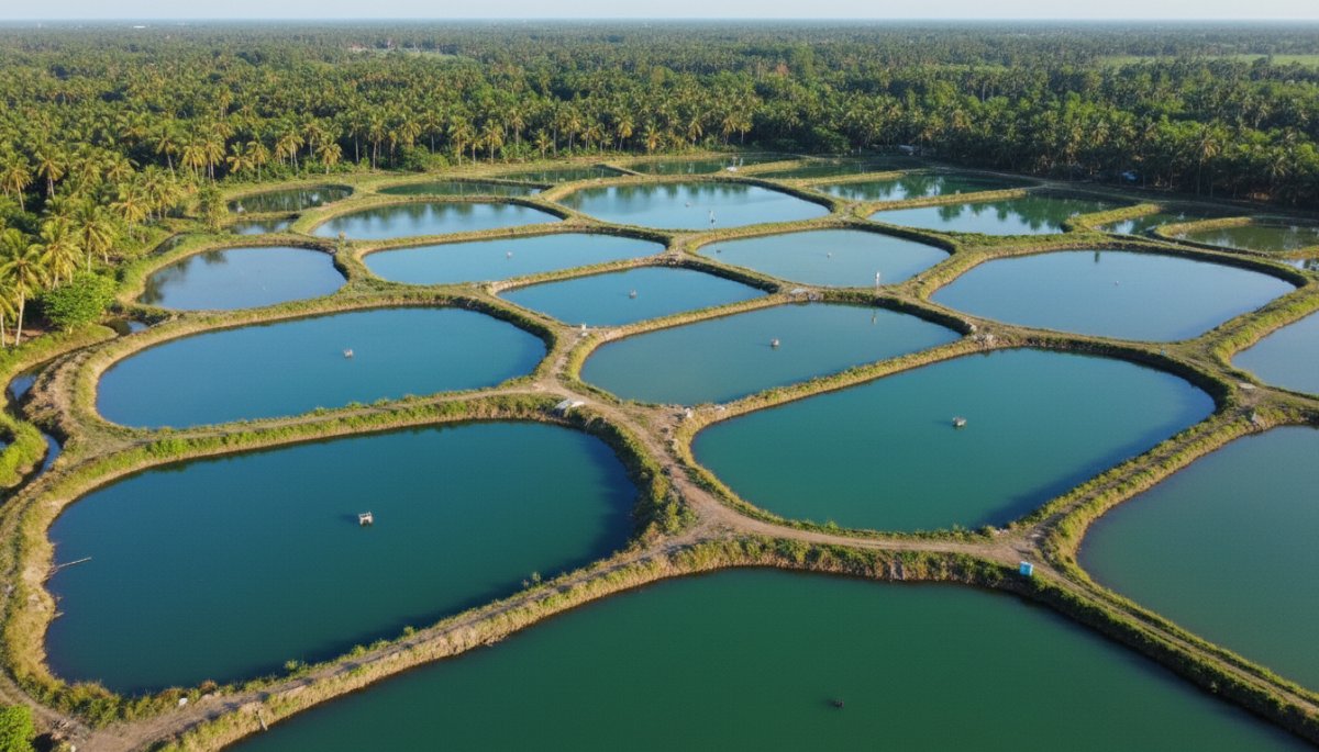 ベトナムのエビ養殖池の風景
