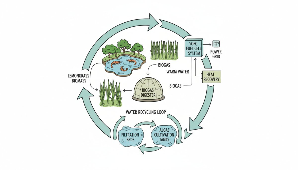 持続可能なエビ養殖システムの概念図