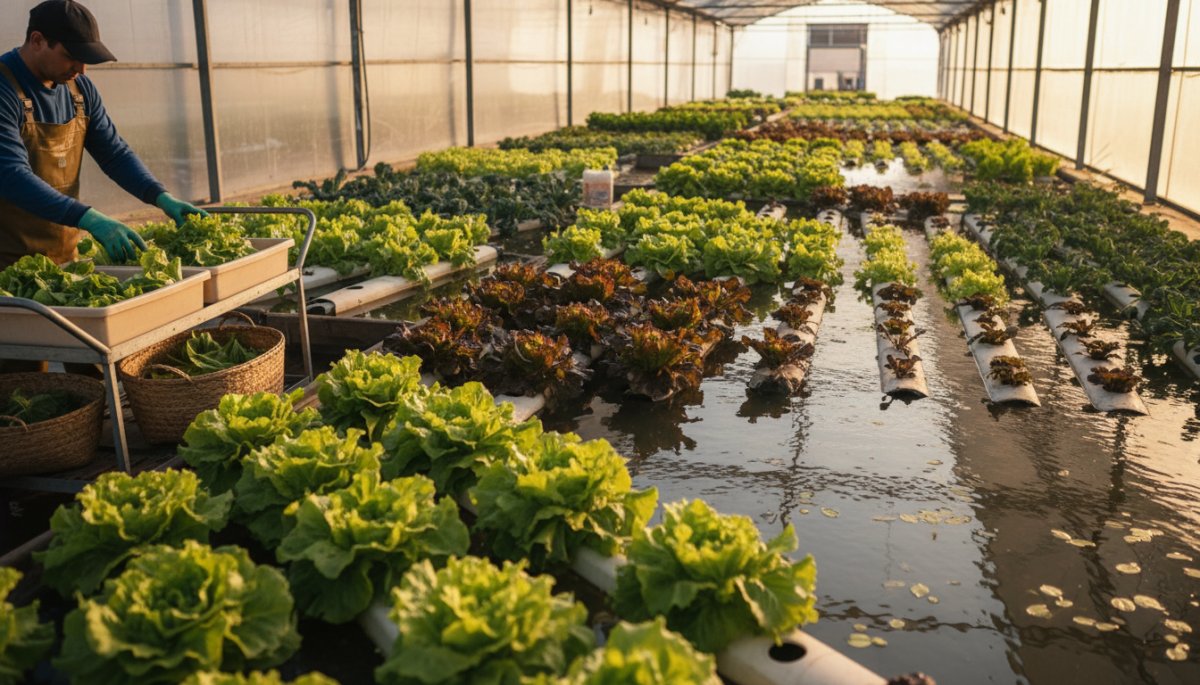 都市農業における水耕栽培システムと新鮮な野菜の収穫