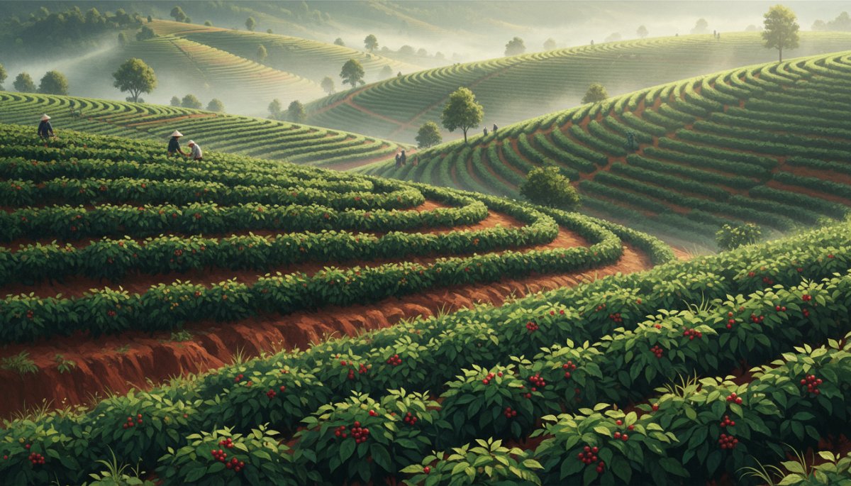 ベトナム中部高原のコーヒー農園風景