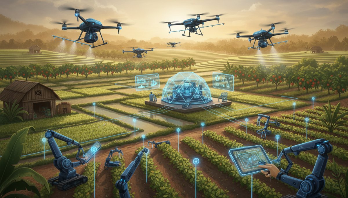 東南アジアの農業自動化技術を示すスマート農業のイメージ