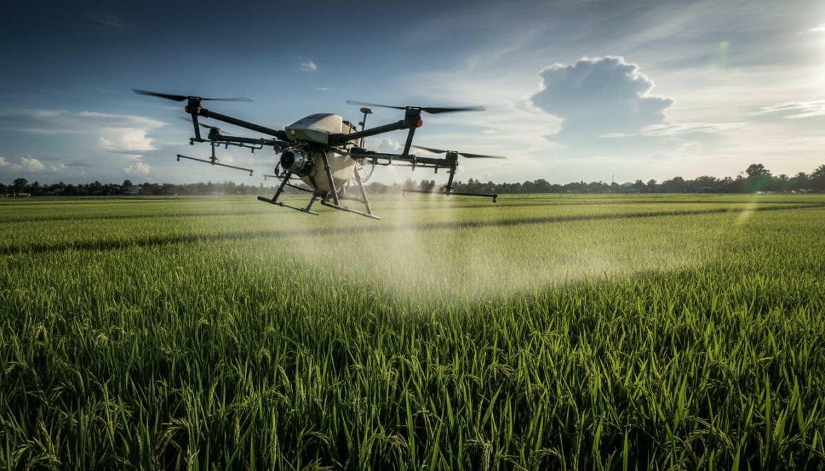 農業用ドローンによる農薬散布作業