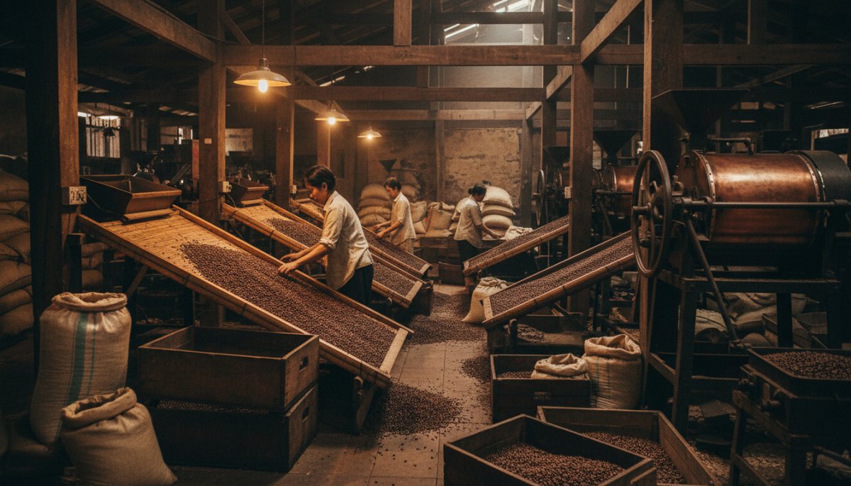 ベトナムのコーヒー加工施設