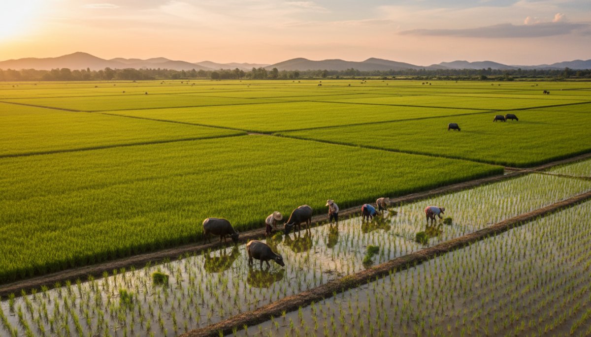 タイのコメ農業と水田風景