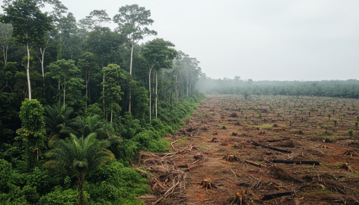 森林減少と環境破壊の様子を示すイメージ